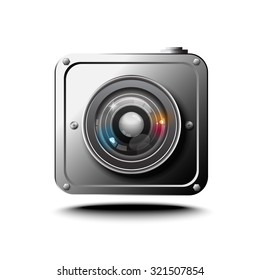 Camera lens icon in metal design,camera vector icon eps10