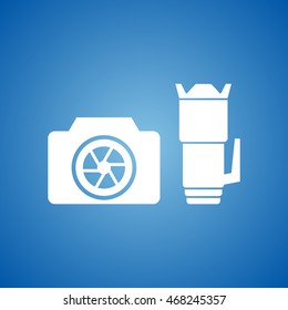 Camera & Lens Icon on blue color.