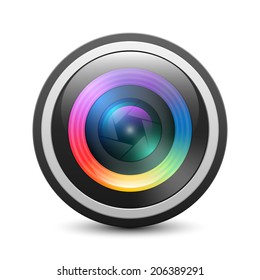 Camera lens icon on white background, vector illustration