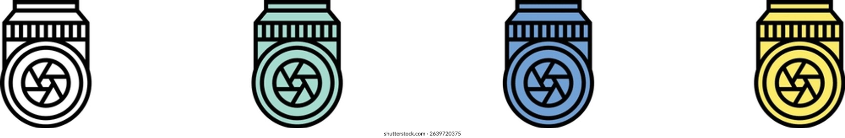camera lens icon. Outline, Green, Blue and Yellow Style Design Isolated On White Background