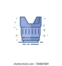 Camera lens icon in outlined flat color style. Vector illustration.