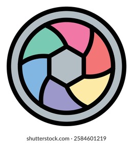 Camera Lens Icon Photography Focus in Flat Line Color Style.