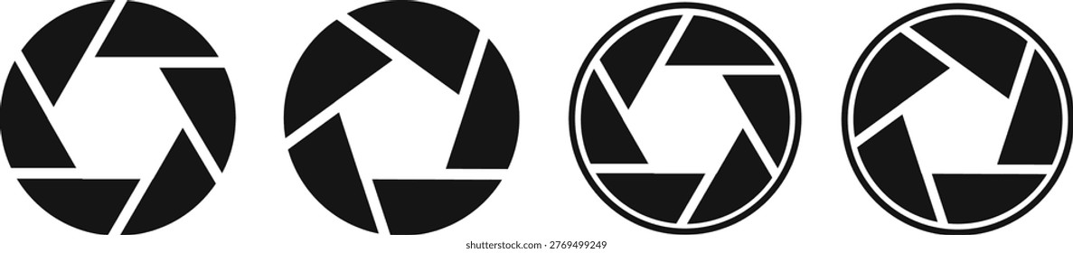 camera lens icon set. photographic equipment signs. Photography optics and focal length symbols. Photographic Equipment design
