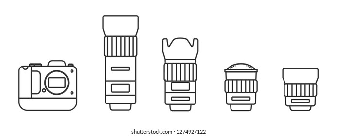 Camera and lens icon set,Flat design element.