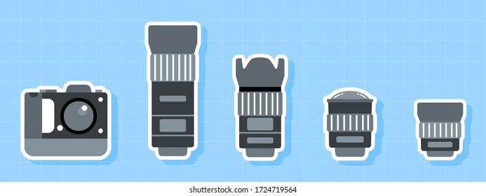 Camera and lens icon set,Flat design element.