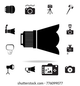 camera lens icon with shadow. Set of Photo elements icon. Photo camera quality graphic design collection icons for websites, web design, mobile app on white background