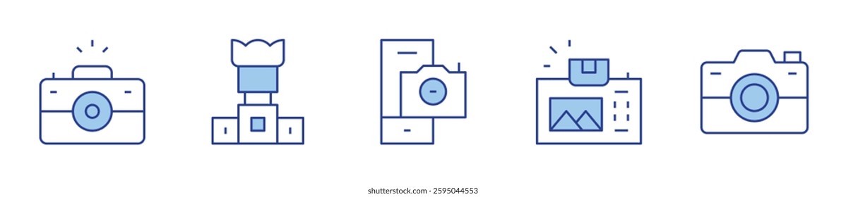 camera, camera lens. Camera Icon vector illustration. Line Duotone style. Editable stroke.