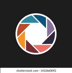 Camera lens icon vector, isolated on black
