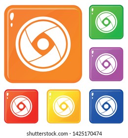 Camera lens icons set collection vector 6 color isolated on white background