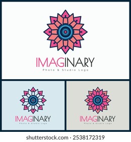 Camera lens imaginary photo genic studio pattern logo set design template