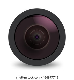 Camera lens isolated front view realistic vector illustration. Photo and video cameras accessory and equipment collection.