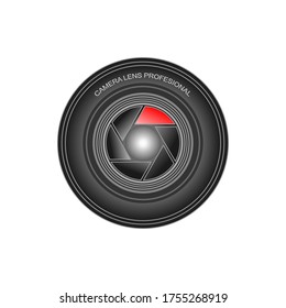 Lente de cámara aislada en fondo blanco, ilustración vectorial