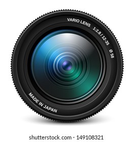 Camera lens isolated over white, vector illustration