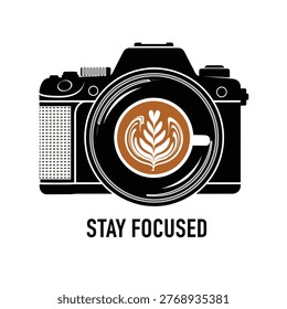 Camera lens with latte art coffee cup stay focused T-shirt Design 