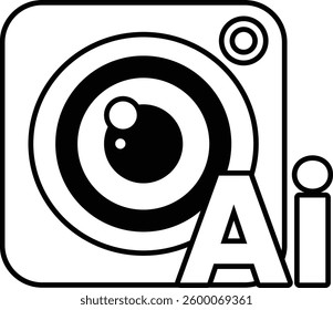 A camera lens with the letters AI on it In black and white line style
