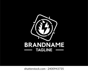 Camera lens logo, flame and lightning. Suitable for logos for various types of companies or businesses, especially in the fields of photography, film and security.