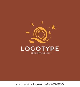 Camera lens logo in the form of a dawn with doves. Original logo in vector.