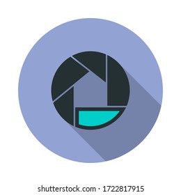 camera lens logo long shadow icon. Simple color vector of web icons for ui and ux, website or mobile application