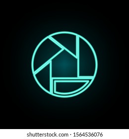 Camera lens logo neon icon. Simple thin line, outline vector of web icons for ui and ux, website or mobile application