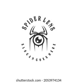 camera lens logo and spider. abstract combination of lenses with spiders. photography business sign with spider characteristic