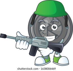 Camera lens mascot design in an Army uniform with machine gun