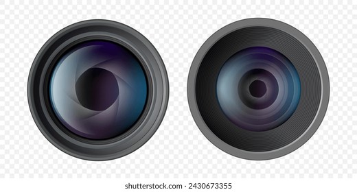 Camera lens mockup. Object isolated on transparent background. Stock vector illustration