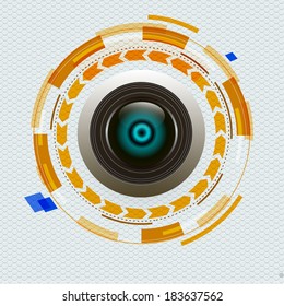 camera lens on abstract design background