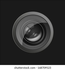 camera lens on black background