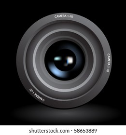 Camera Lens on black background. Vector