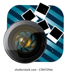 Camera lens on the striped background