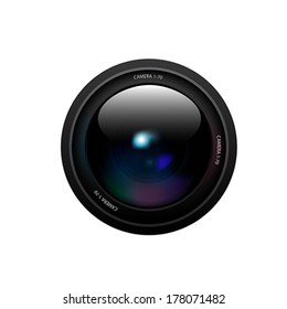 Camera lens on white background.