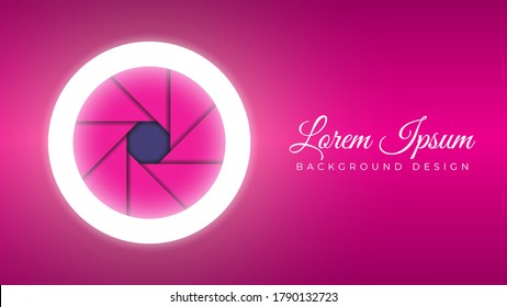 Camera Lens Open Aperture with Ring Light Stock Vector Illustration. Colorful Background Design Template. Bright Pink Magenta Gradient Color Theme