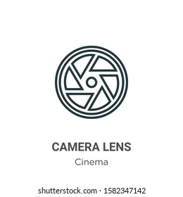 Camera lens outline vector icon. Thin line black camera lens icon, flat vector simple element illustration from editable cinema concept isolated on white background