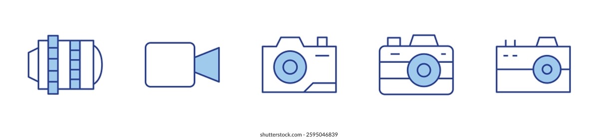 camera lens, photo, video camera. Camera Icon vector illustration. Line Duotone style. Editable stroke.