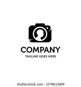 camera lens photography studio with human head body logo icon vector template