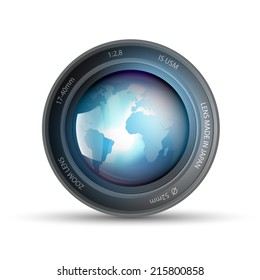 camera lens with planet earth inside