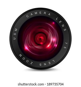 Camera lens with red glass. Object on a white background. EPS-10. Gradient mesh and transparency used.