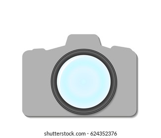 Camera lens with shadow on white background
