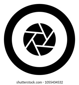 Camera lens shutter icon black color in circle