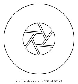 Camera lens shutter icon black color in circle