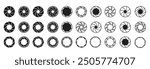 Camera lens signs set. Shutter aperture or diaphragm graphic symbols. Vector illustrations for optics, photographic device, photographer job or studio.