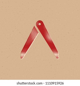 Camera lens spanner icon in halftone style. Grunge background vector illustration.