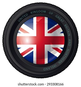 Camera Lens with United Kingdom Flag. Vector design.