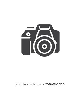 Camera with lens vector icon. filled flat sign for mobile concept and web design. DSLR Camera glyph icon. Symbol, logo illustration. Vector graphics