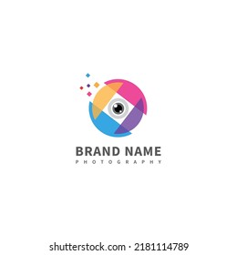 Camera lens vector icon illustration, photography logo design with Simple clean and modern colorful concept