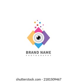 Camera-Objektiv Vektorsymbol-Illustration, Logo-Design für Fotografie mit einfachem, sauberem und modernem, bunter Konzept
