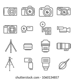 Camera and Lens vector line icon