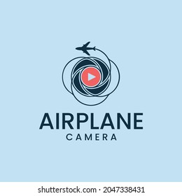 Camera Lens Vector Logo Template with Airplane, Suitable for Photography and Service.