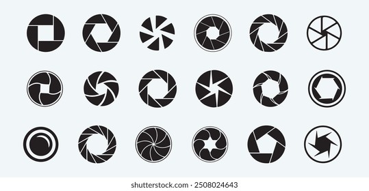 Camera lens vector set. Photography logo