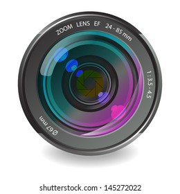 Camera lens. White background. File contains objects with transparency.